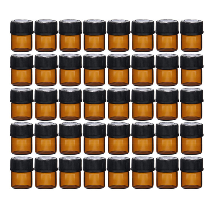 Elfenstall- 100pcs 1ml (1/4 dram) Amber Mini Glass Bottle 1cc Amber Vial Small Essential Oil Perfume liquid Sample Bottle + 1PC Clean Cloth