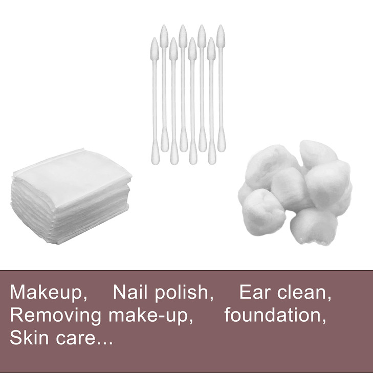 SHINEMOON Travel Portable Cotton Swabs Set:100 Cotton Swabs, 10 Cotton Pads, 10 Cotton Balls in Reusable Storage Box for Ear, Cosmetics, Makeup Remov
