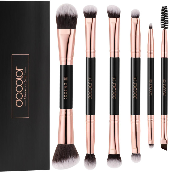 Docolor Double Sided Makeup Brushes, 6Pcs Double Ended Eyeshadow Brush Set Professional Eye Makeup Brushes Set Foundation Eyeshadow Blending Eyebrow