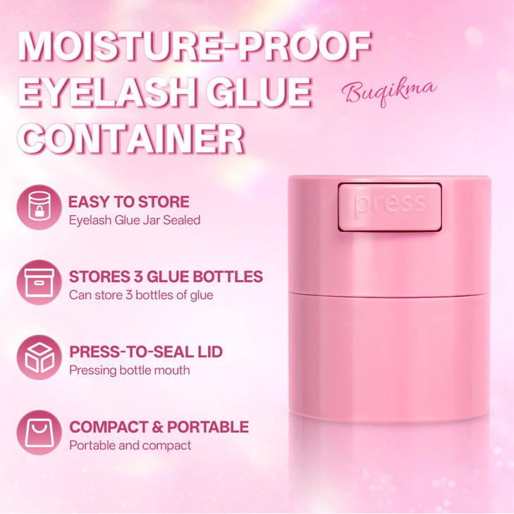 Buqikma Eyelash Glue Storage Container, Pink Sealing Extension Eyelash Glue Jar Storage Tank with Bottom Sealed Adhesive Stand Activated Storages for