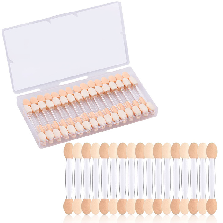 Clear Disposable Eyeshadow Sponge Applicators, 50PCS Double Sided Eye Shadow Applicator Sticks with Box
