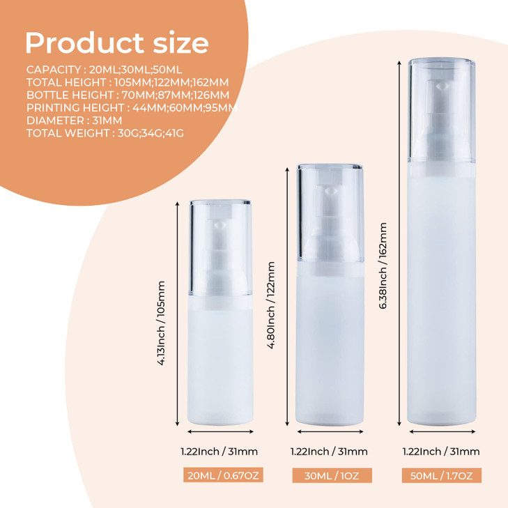LONGWAY 1oz 30ml Airless Cosmetic Cream Pump Bottle Travel Size Dispenser Refillable Containers/Foundation Travel Pump Bottle for Shampoo?Pack of 6,