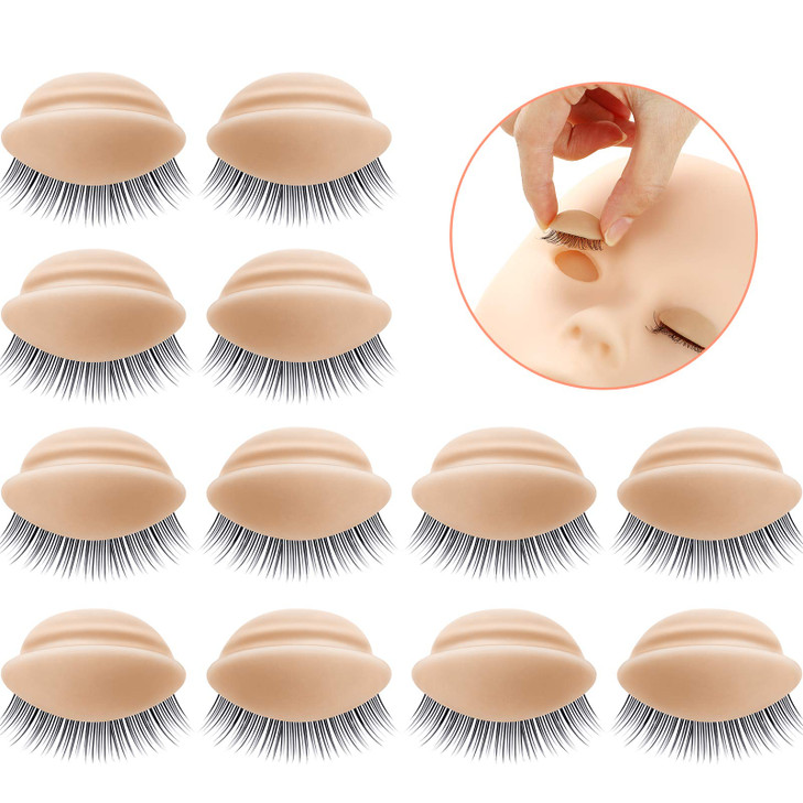 Maitys 2 Boxes 6 Pairs Replacement Eyelids for Lash Mannequin Head Removable Realistic Eyelids with Eyelash Mannequin Head for Makeup Training Practi