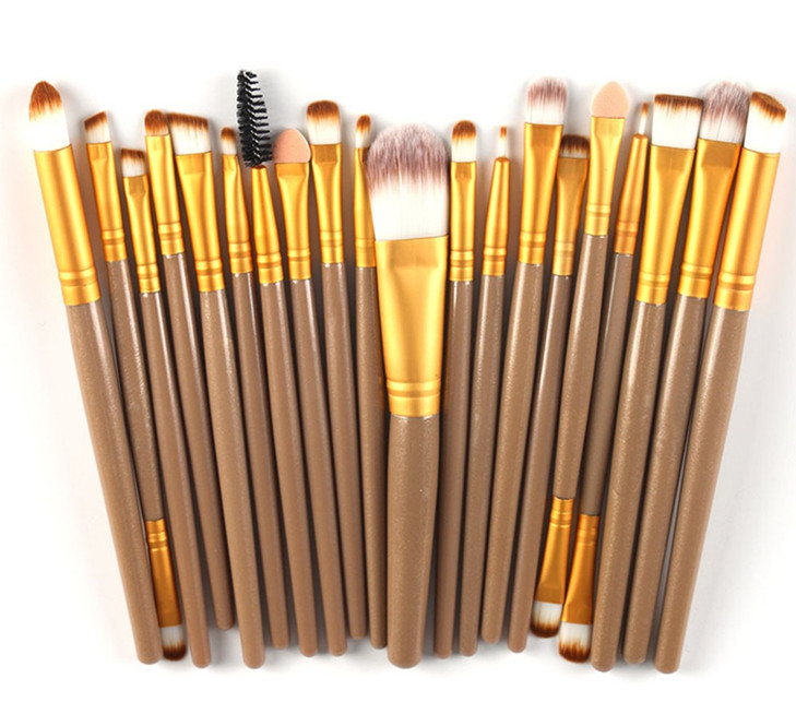 20pcs Makeup BRUSHES Kit Set Powder Foundation Eyeshadow Eyeliner Lip Brush NEW  (BROWN + GOLD)