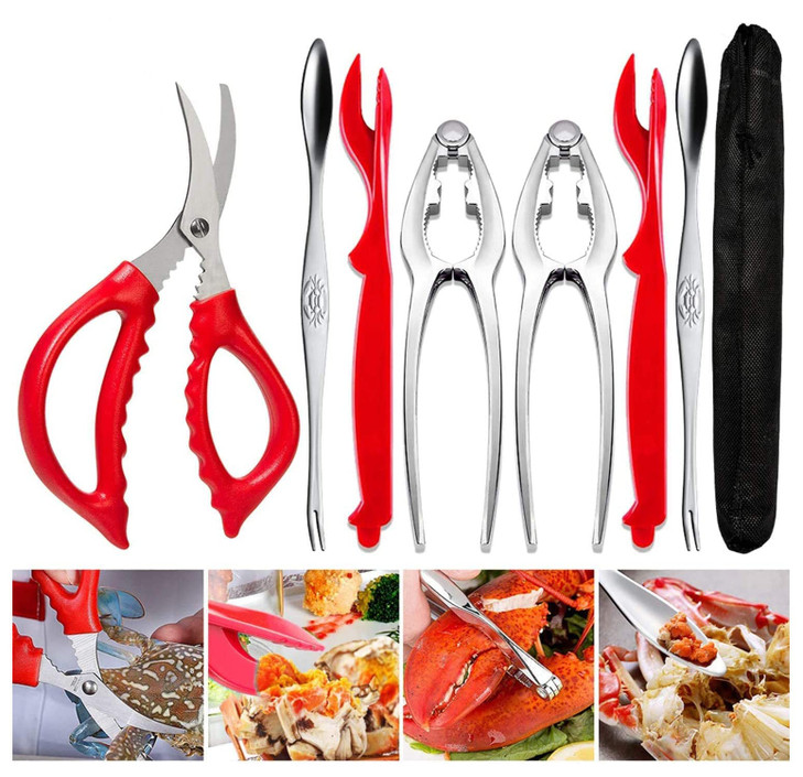 Crab Leg Crackers and Tools - Lobster Crackers and Picks Set Shellfish Crab Claw Cracker Stainless Steel Seafood Crackers & Forks - lobster tools for