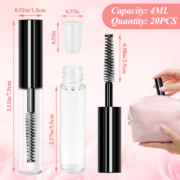 AHIER 20 pcs 4ML Reusable Empty Bottle Tube Container for Eyelash Growth Oil/Mascara with Brush for Home and Travel (20p)