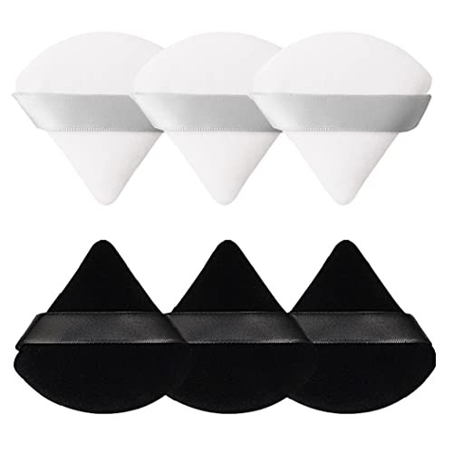 Pimoys 6 Pieces Powder Puff Face Soft Triangle Makeup Puff for Loose Powder Body Powder, Wedge Shape Velour Cosmetic Sponge for Contouring, Under Eye