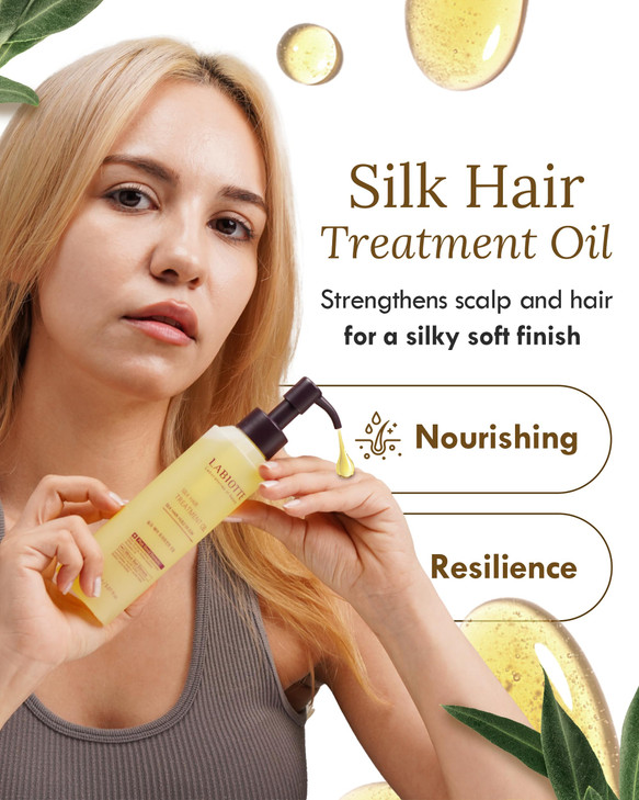 LABIOTTE Silk Oil Hair Treatment for Repair, Frizz Control & Shine - With Jojoba Oil for Dry, Damaged Hair Growth - 5.07 Fl Oz