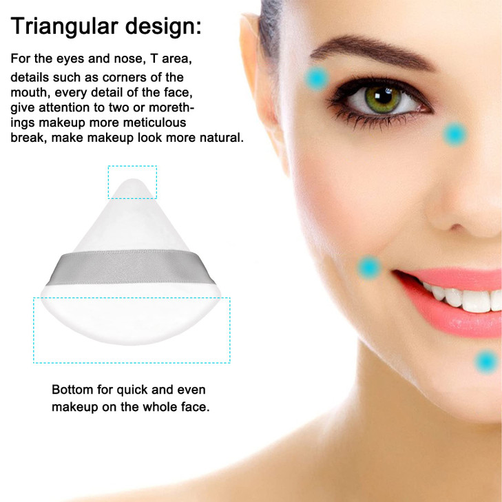 12 Pieces Cosmetic Powder Puff,2.76 inch Portable Soft Sponge Setting Face Puffs,Triangle Velvet with Ribbon Band Handle for Loose Powder Body Powder