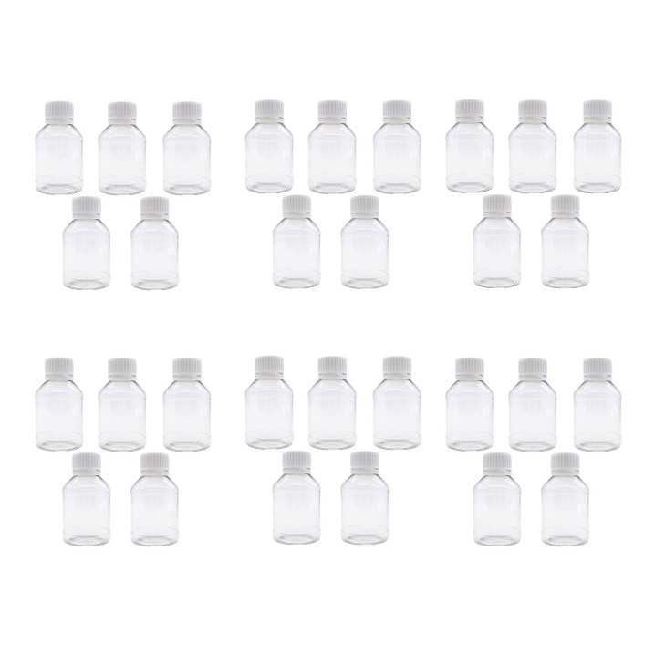 TRENDBOX Pack of 30-100ml Clear Empty PET Mini Storage Bottles Hard Plastic Durable Turn Screw Cover Cap Round Filling Liquid Rhinestones Water Conta