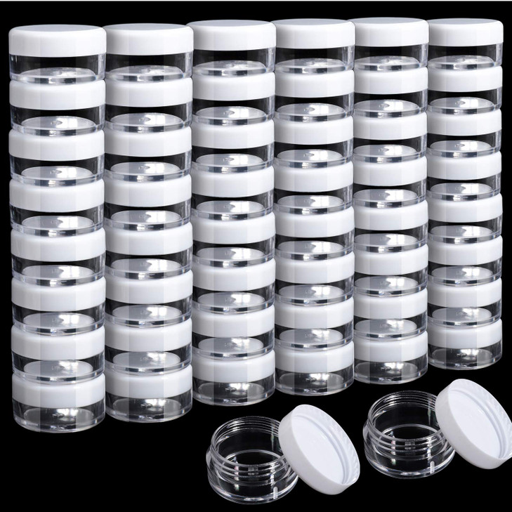 50 Pack Cosmetic Containers, HNYYZL 5 Gram Clear Round Pot Jar Plastic Sample Container with Lid, for Eye Shadow Bead Earring Liquid Lotion Cream Mak