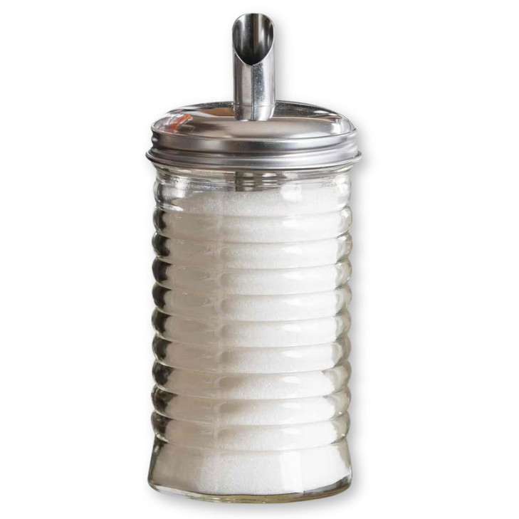 TableCraft HBH860 Beehive Collection Sugar Pourer, 12 oz. Capacity, 6-5/8"H, Dishwasher Safe, Durable Stainless Steel Pour spout, Glass, Clear