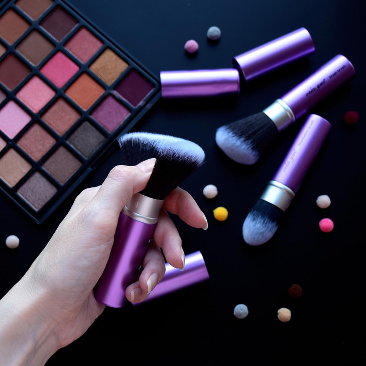 Vela.Yue Retractable Blush Brush Angled Face Powder Blusher Bronzer Travel Makeup Brush