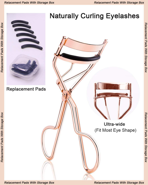 TPPICK Eyelash Curler Kit Metal Lash Curlers with Mascara Applicator Eyelashes Separator Comb & 6 Replacement Refill Pads (Rose Gold)