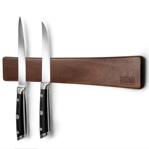 HOSHANHO Magnetic Knife Strips, Magnetic Knife Holder for Wall 16 Inch, Acacia Wood Knife Magnetic Strip Use as Knife Bar, Knife Holder for Kitchen U