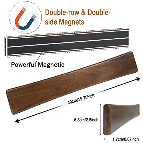 HOSHANHO Magnetic Knife Strips, Magnetic Knife Holder for Wall 16 Inch, Acacia Wood Knife Magnetic Strip Use as Knife Bar, Knife Holder for Kitchen U