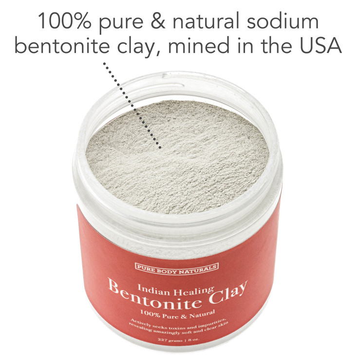 Pure Body Naturals Bentonite Clay Powder for DIY Detox Body & Face Mask, Pure Indian Healing Clay for Deep Pore Cleansing and Armpit Detox for Women,