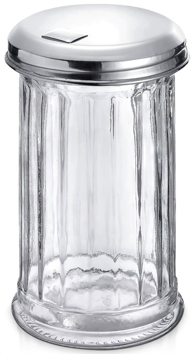 12 Oz Sugar Container for Coffee Bar  Glass Sugar Dispenser with Pour Spout and Stainless Steel Flip Lid, Durable & Classic Style Jar for Kitchen or