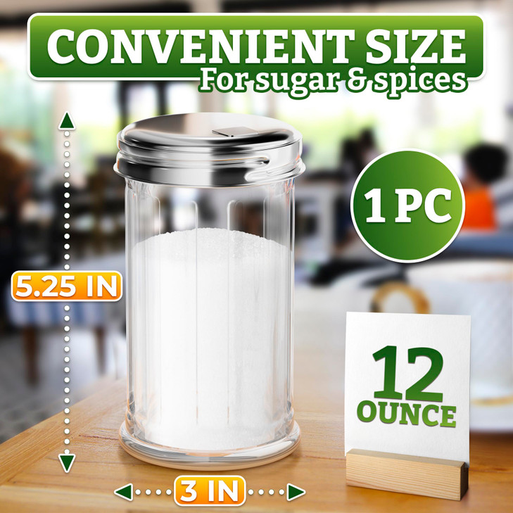 12 Oz Sugar Container for Coffee Bar  Glass Sugar Dispenser with Pour Spout and Stainless Steel Flip Lid, Durable & Classic Style Jar for Kitchen or