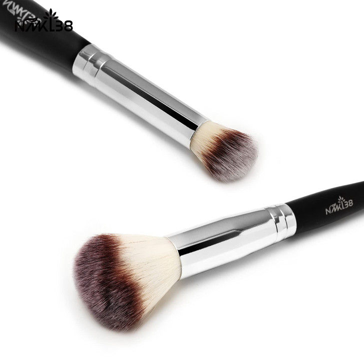 NMKL38 Double Ended Complexion Brush Face Concealer Powder Makeup Brush, Blending Liquid Foundation, Cream Cosmetics - Black Handle, Vegan Brush, Cru