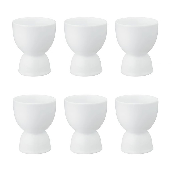 HIC Kitchen Double Egg Cup, Fine White Porcelain, Set of 6