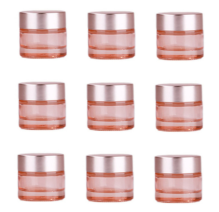 Healthcom 10 Packs 10 Gram/10ml Empty Jars Pink Glass Cosmetic Jar Pot Bottles with Rose Gold Lids Refillable Cosmetic Container Eye Cream Jar Pot Vi