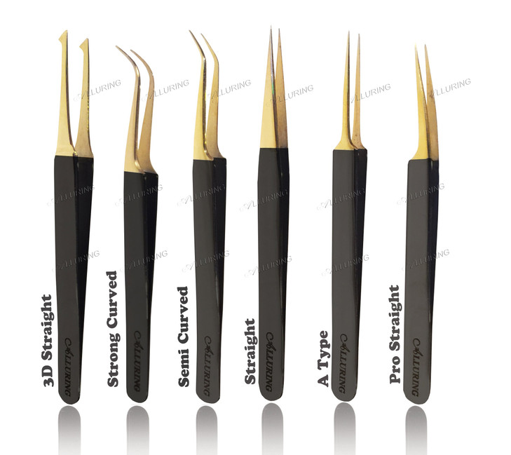 Alluring Black with Gold Tip Tweezers for Eyelash Extension - A Type