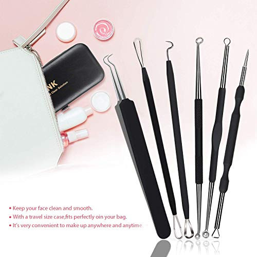 JPNK Blackhead Remover Tool Comedones Extractor Acne Removal Kit for Blemish, Whitehead Popping, 6 Pcs Zit Removing for Nose Face Tools with a Leathe