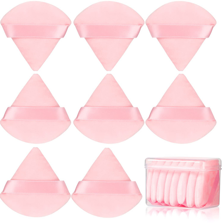 8 Pcs Cotton Powder Puff Face,JASSINS Triangle super soft for Both dry and wet Makeup Setting/Concealer/Loose and Body Powder/Foundation/Blush Makeup