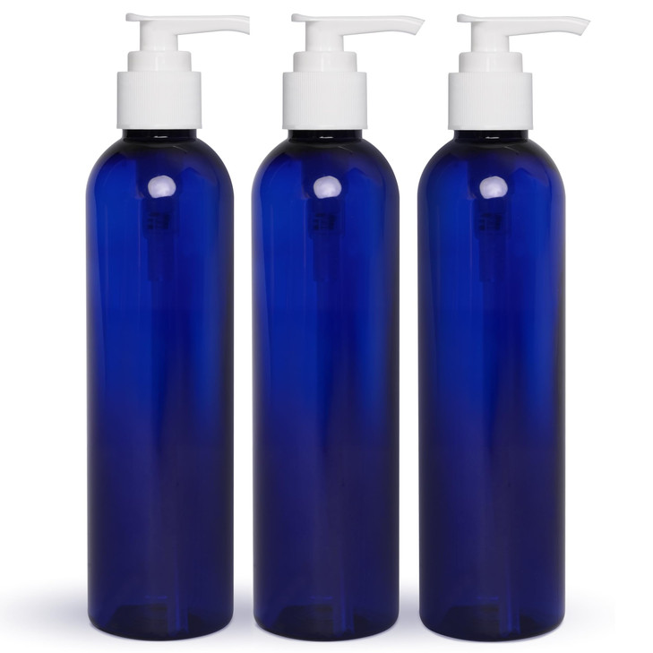 BRIGHTFROM Empty Lotion Pump Bottles, 8 Oz BPA-Free Refillable Plastic Containers, PETE1 Cobalt-Blue, Great for - Soap, Shampoo, Lotions, Liquid Body