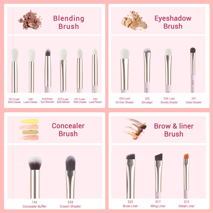 Jessup Eyeshadow Brushes 15pcs, Natural Eye Brush Set for Eyeshadow Blending Concealer Eyebrow Eyeliner, Blushing Bride T294