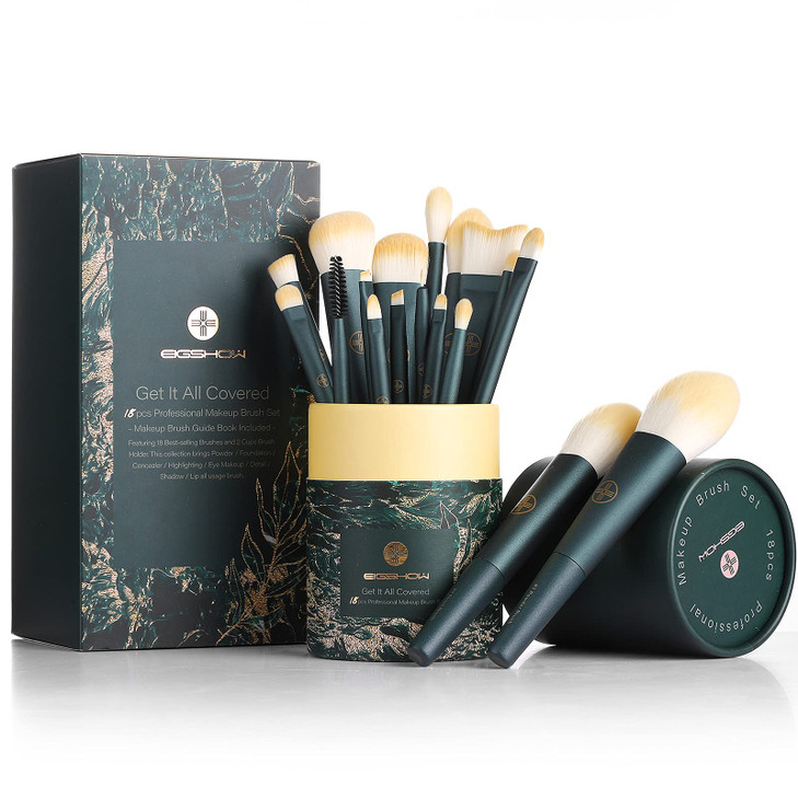 EIGSHOW Makeup Brushes 18pcs Professional Makeup Brush Travel Set with Eco Cylinder 2Cups Holder, Premium Synthetic Foundation Powder Concealer Blush