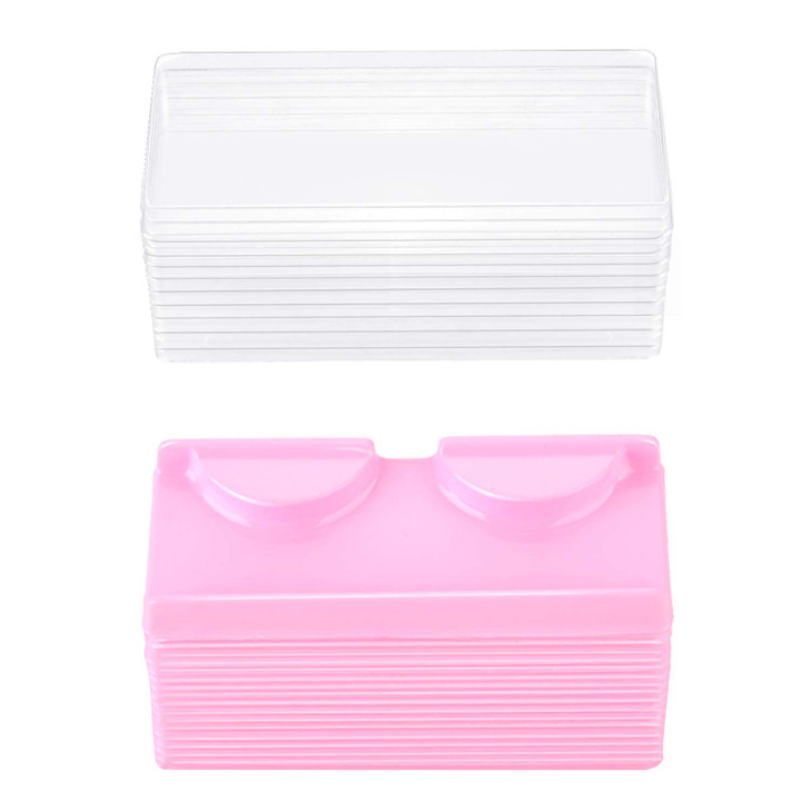 Blulu 50 Packs Minifalse Eyelash Storage Box Empty False Eyelash Care Storage Case Box Container Holder Plastic Lash Cases Makeup Organizer (Pink)