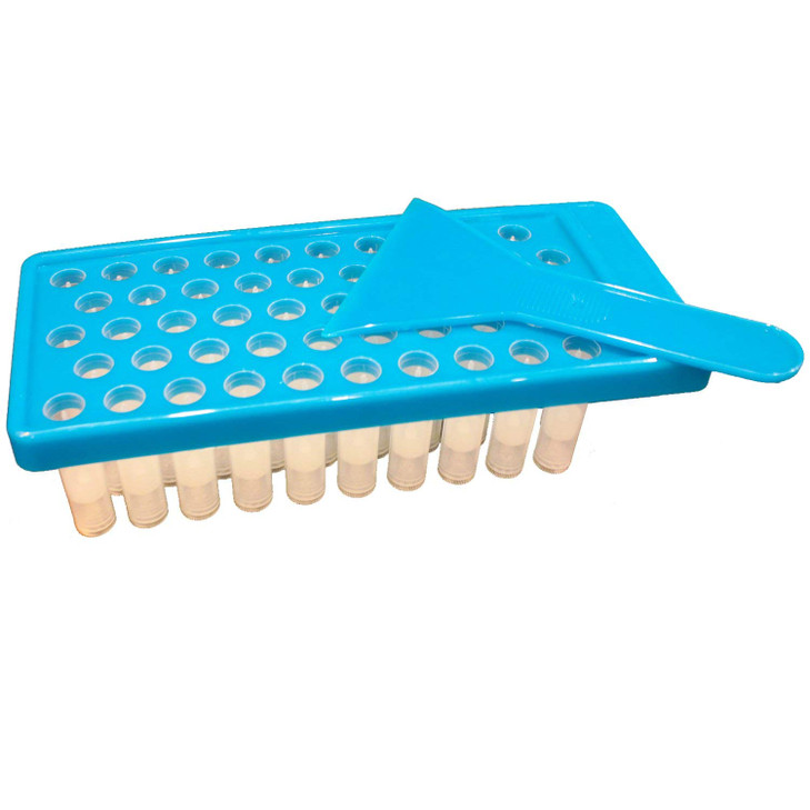 Lip Balm Container Tray Kit with Fill Tray and Spatula, BPA Free, Made in the USA, Includes 50 Clear Containers with Caps (0.15 oz each) by Mary Tylo