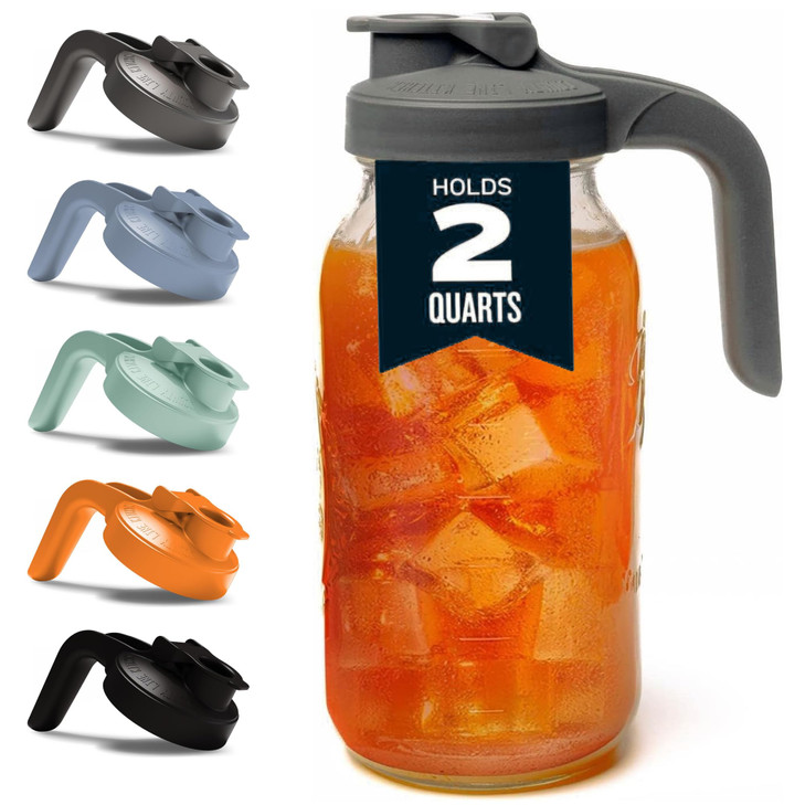 County Line Kitchen Glass Mason Jar Pitcher with Lid - Wide Mouth, 2 Quart (64 oz) - Heavy Duty, Leak Proof - Sun & Iced Tea Pitcher, Cold Brew Coffe