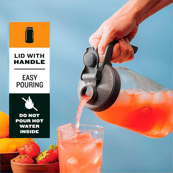 County Line Kitchen Glass Mason Jar Pitcher with Lid - Wide Mouth, 2 Quart (64 oz) - Heavy Duty, Leak Proof - Sun & Iced Tea Pitcher, Cold Brew Coffe