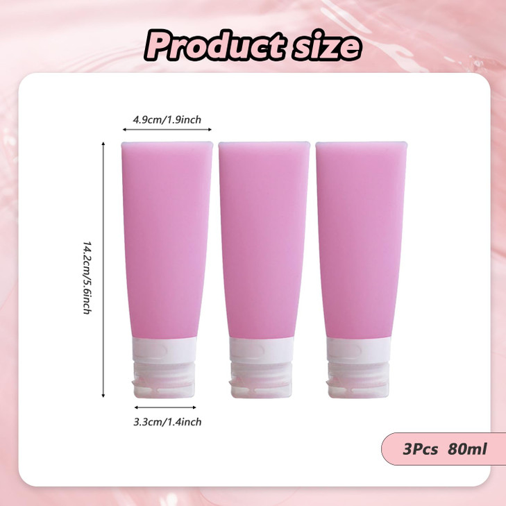 3PCS Empty Refillable Pink Soft Silicon Squeeze Tube Portable Travel Bottle Cosmetic Containers Storage Holder For Cream Lotion Facial Cleaner Shampo