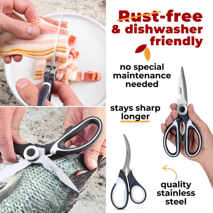 Kitchen Shears by Gidli - Liftime Replacement Warranty* - Includes Seafood Scissors As a Bonus - Heavy Duty Utility Stainless Steel All Purpose Ultra