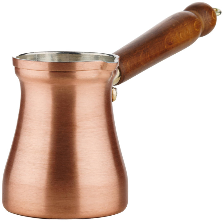 DEMMEX Turkish Coffee Pot  1mm Thick Brushed Copper Cezve, Ibrik, Briki, Stovetop Greek Arabic Coffee Server, 100% Handmade, 8 fl oz, Serves 3
