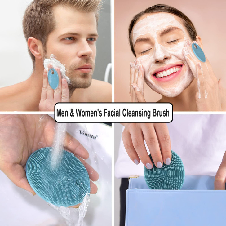 INNERNEED Silicone Face Scrubber, Exfoliating Brush Manual Handheld Facial Cleansing Brush Blackhead Remover, Food-Grade Soft Bristles (Dark Green+Pi