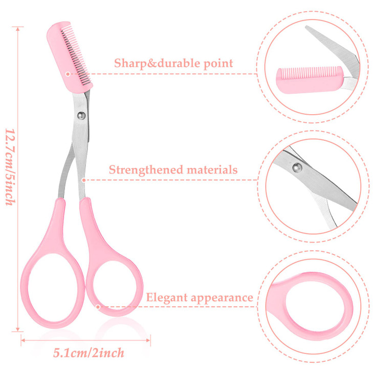 Eyebrow Trimmer Scissors with Comb Eyebrow Shaping Cut Scissors Non Slip Finger Grips Hair Removal Beauty Accessories for Men Women (Black, Pink, Blu