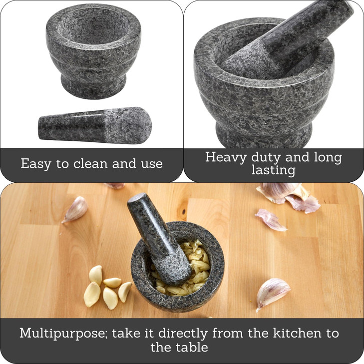 IMUSA USA Small Polished Mortar and Pestle, 3.75, Granite