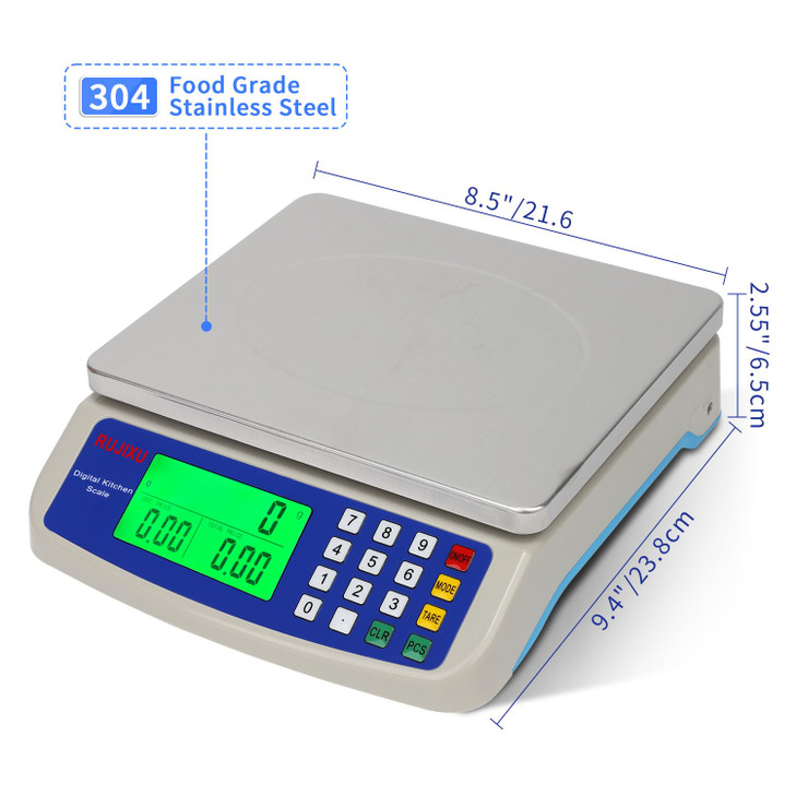 Large Digital Kitchen Scale 30KG Commercial Food Scale 66LB for Baking Bread Meat Stainless Steel Price Computing Scale LCD Display,Prep Counting Sca