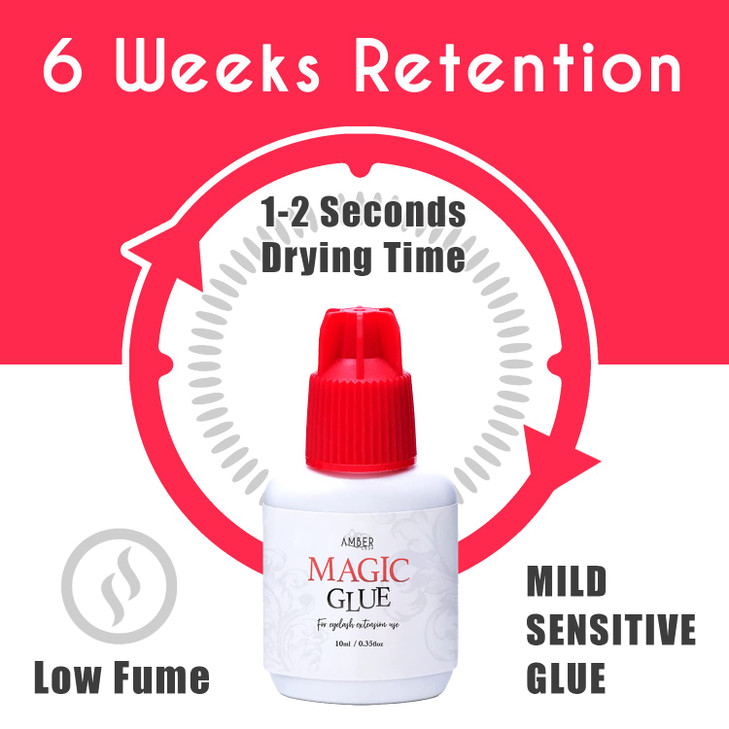 Mild Sensitive Eyelash Extension Magic Glue for Professional Lash Extensions, 1-2 Sec Dry Time & Up to 6 Weeks Retention, Black Adhesive by Amber Las