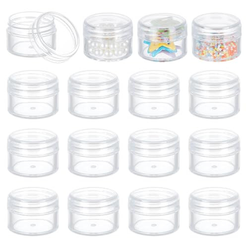 BENECREAT 16 Pack 1.7"x1.22" (25ml) Empty Clear Plastic Bead Storage Container jar with Rounded Screw-Top Lids for Beads, Nail Art, Glitter, Make Up,