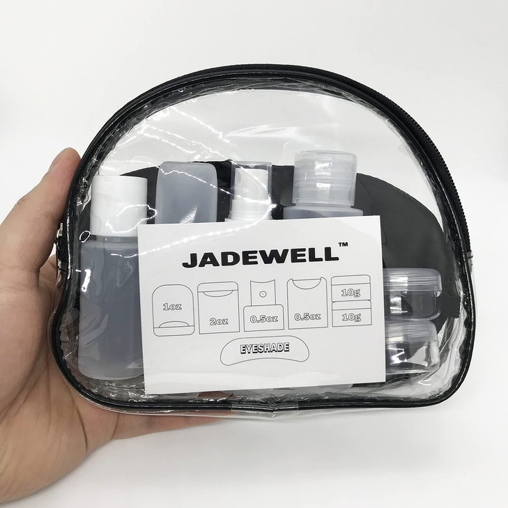 JADEWELL 4 Pack Travel Bottles Set with Zipper Bag and Eyeshade TSA Approved Containers for Toiletries Shampoo Conditioner Lotion Body Wash Liquid Le