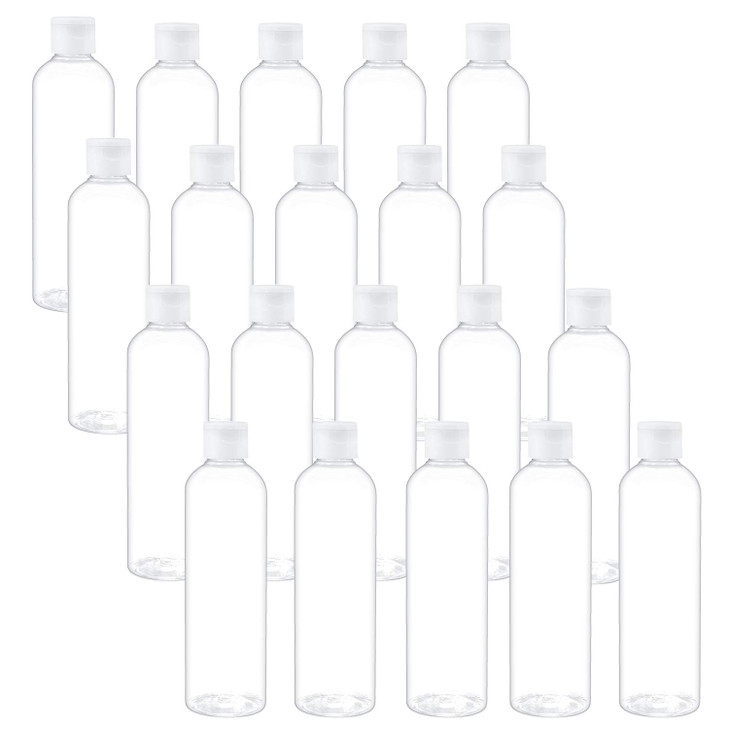 TRENDBOX 8oz/250ml Clear Bottles with Flip Cap Lid BPA-Free Travel Containers For Shampoos,Lotions and Massage Oils - 20 Pack