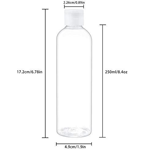 TRENDBOX 8oz/250ml Clear Bottles with Flip Cap Lid BPA-Free Travel Containers For Shampoos,Lotions and Massage Oils - 30 Pack