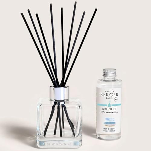 MAISON BERGER - Reed Diffuser Clear Glass Scented Bouquet - 8 Black Reed Sticks (8.3 inches) - Includes 100 Milliliters (3.4 Fluid Ounces) Fragrance
