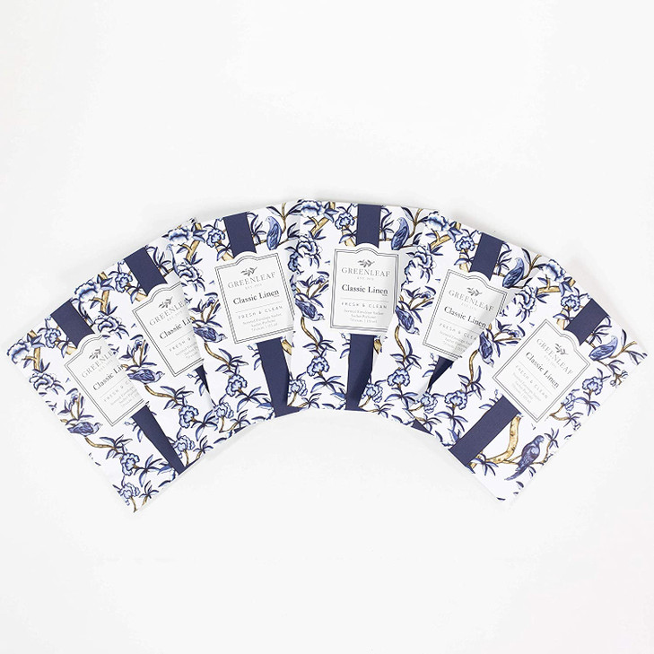 Greenleaf Classic Linen Large Scented Sachet, 6-Pack | for Drawers, Closets, Linens | Air Freshener Scent Pouch | Clean Cotton Scent | Long Lasting